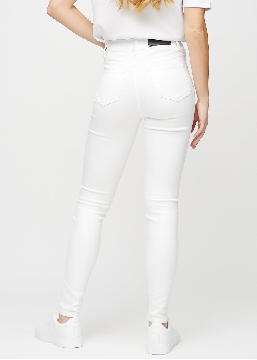 Skinny jeans for women in white, color Marguerites. Back view on a model, showing the full fit.