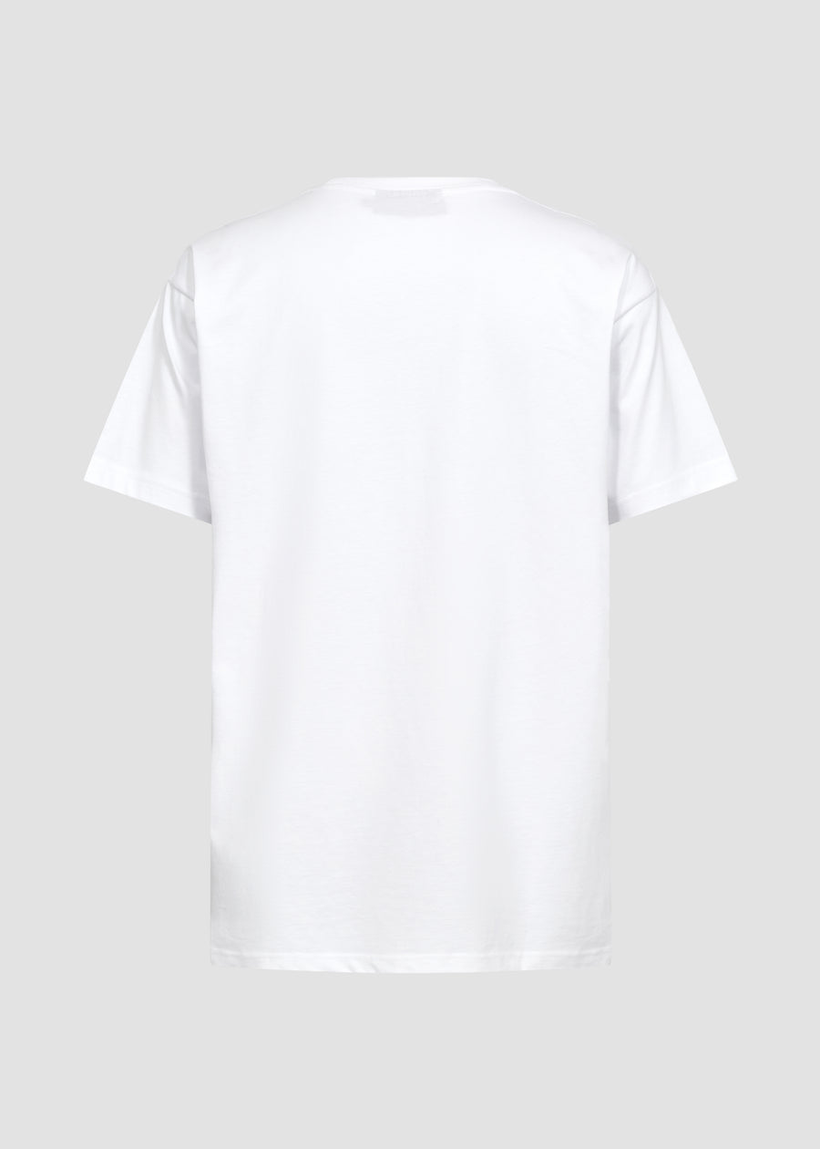 Hvid unisex t-shirt fra Perfect Jeans, set bagfra.